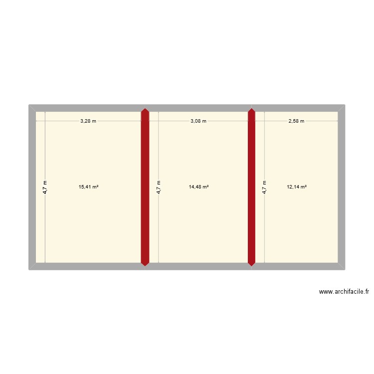 aménagement grenier. Plan de 3 pièces et 42 m2