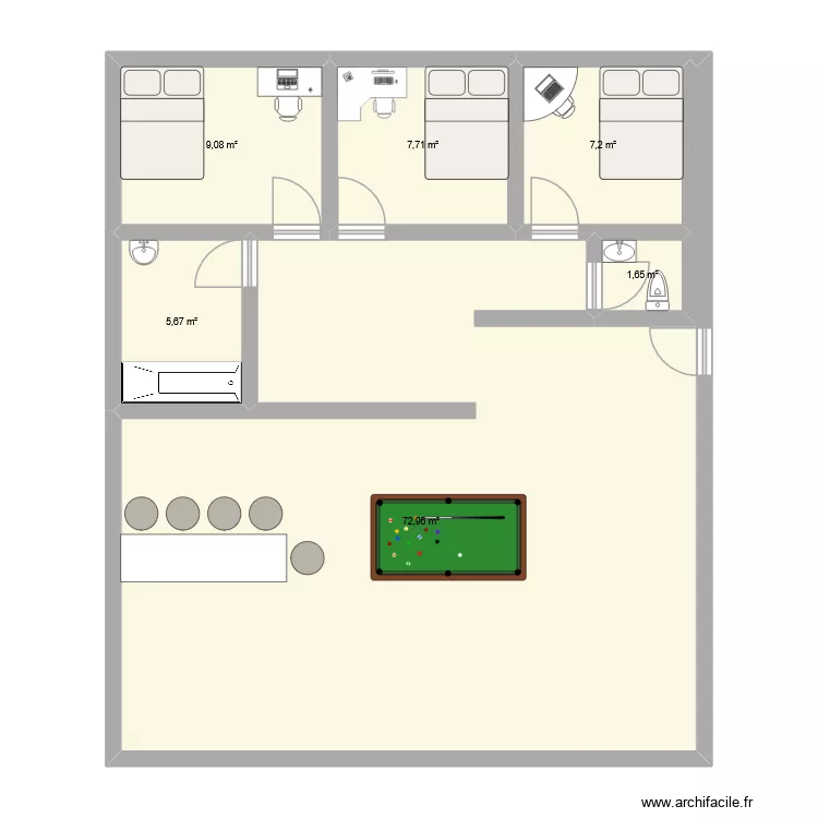 projet bac MEUBLE. Plan de 6 Pièces et 104 m²