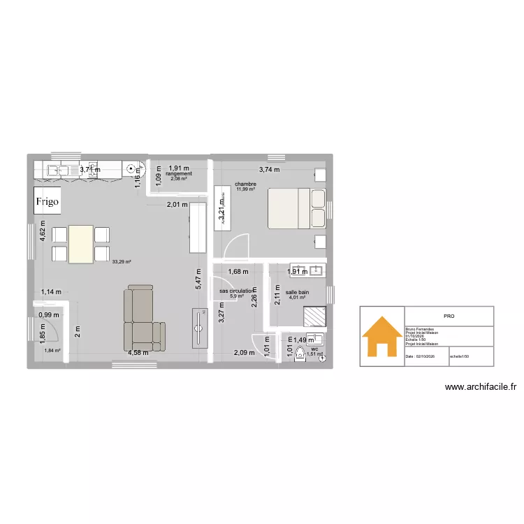 1 plan projet. Plan de 7 Pièces et 61 m² 1 plan projet. Plan de 7 Pièces et 61 m²