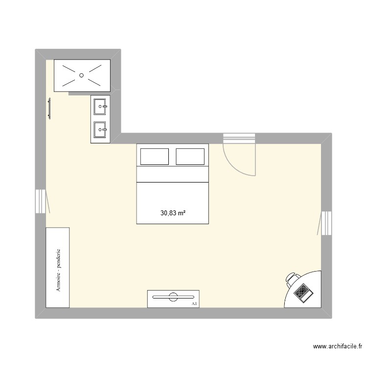 chambre parentale. Plan de 1 pièce et 31 m2