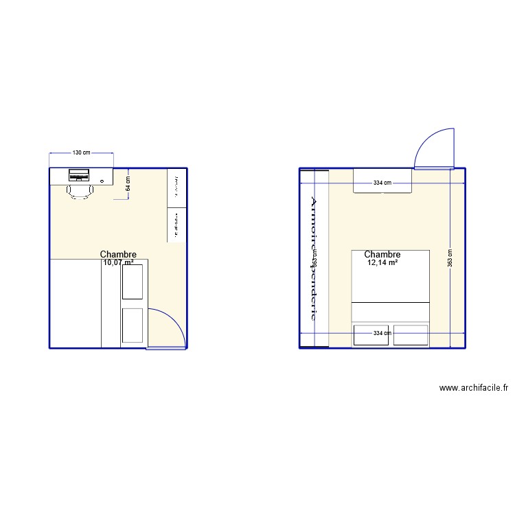 chambre 2. Plan de 2 pièces et 22 m2