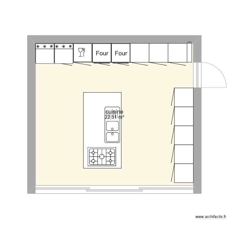 cuisine. Plan de 1 pièce et 23 m2