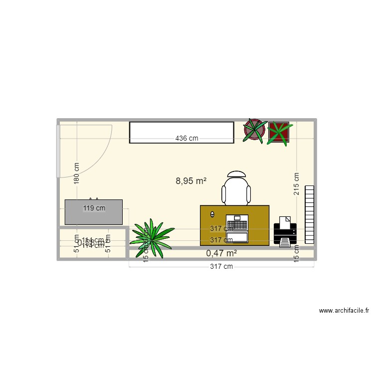 Bureau 2. Plan de 3 pièces et 10 m2