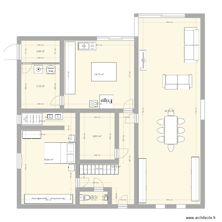 Maison 3 éme plan. Plan de 8 pièces et 116 m2