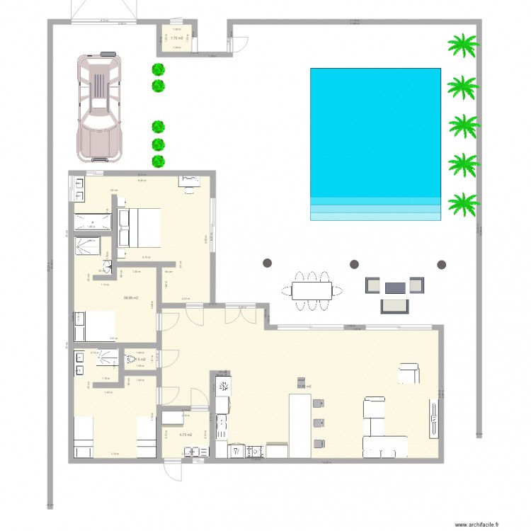 Gnaparou V2. Plan de 5 pièces et 138 m2