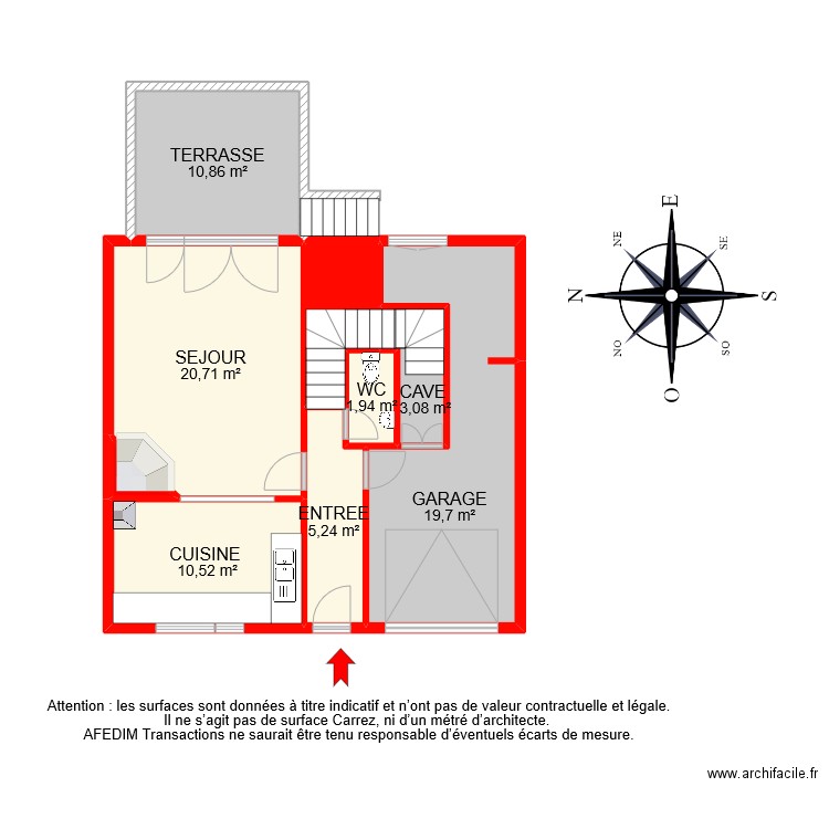 BI 8924 RDC . Plan de 9 pièces et 77 m2