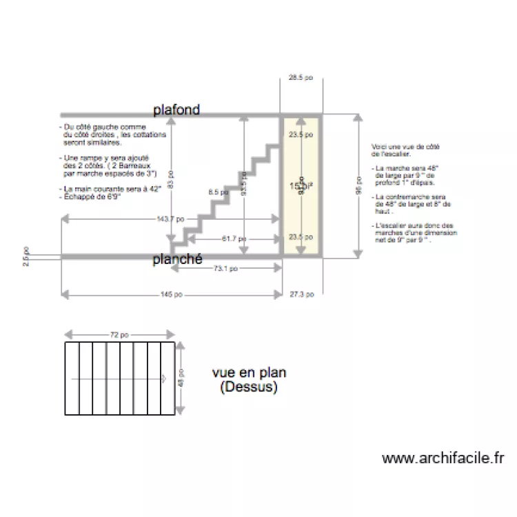 escalier. Plan de escalier. Plan de