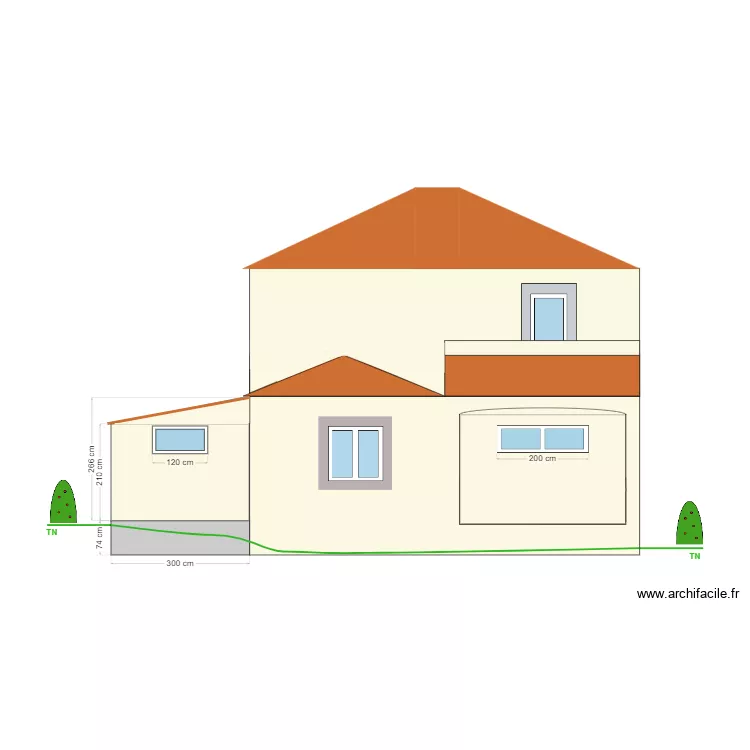 Facade Cot&eacute; Gauche apr&egrave;s travaux. Plan de 