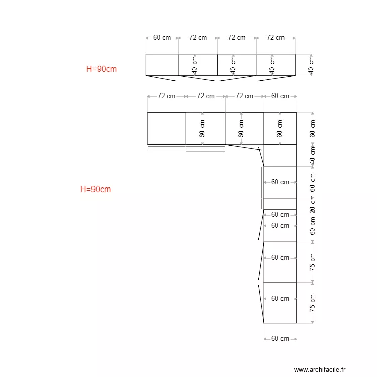 cuisine AVEC MUR. Plan de 
