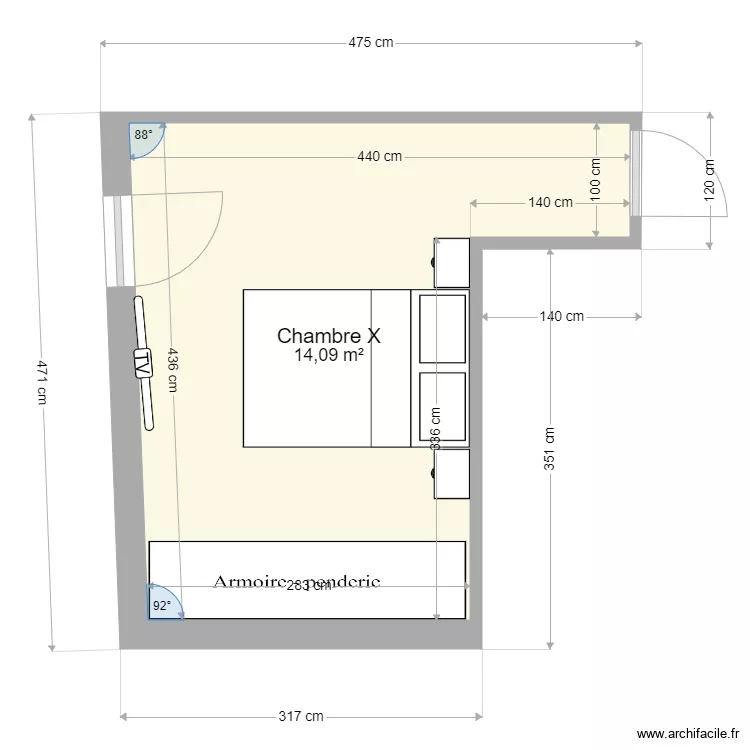 PLAN NOUVEL ANGLE : Chambre X. Plan de PLAN NOUVEL ANGLE : Chambre X. Plan de
