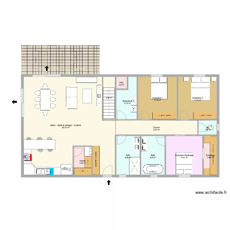 MAISON droite nouveau 3 CHAMBRES ss sol. Plan de 