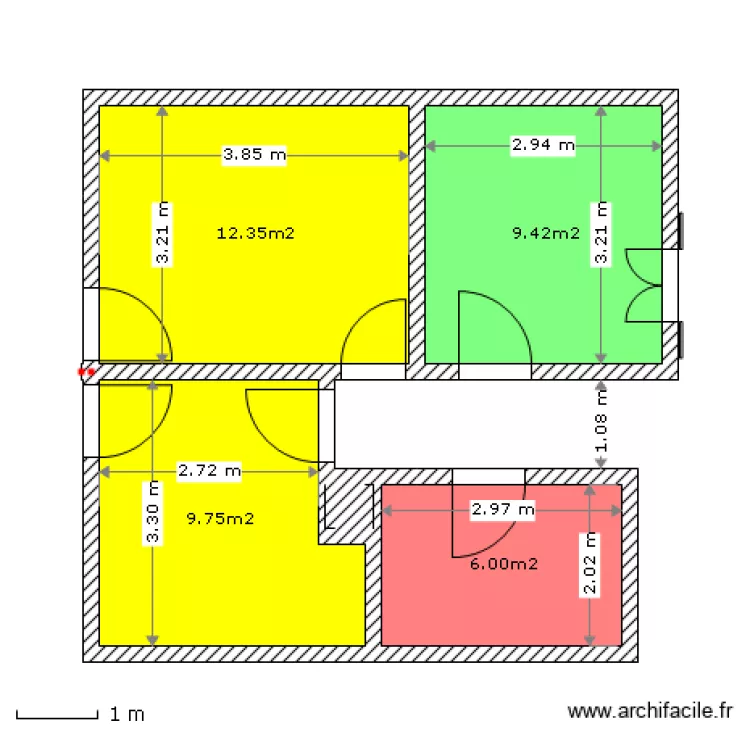 Etage refait - version 2 pi&egrave;ces. Plan de 