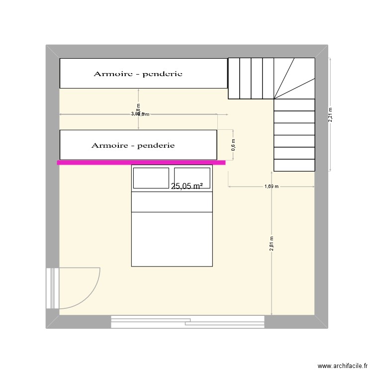 chambre préau. Plan de 1 pièce et 25 m2