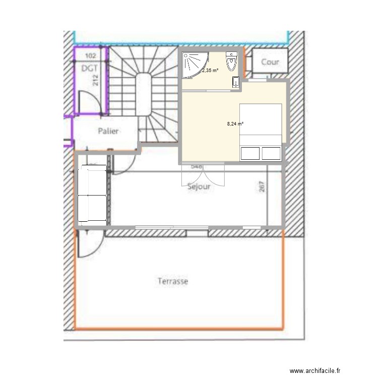 studio chambre 8,5m2. Plan de 2 pièces et 11 m2