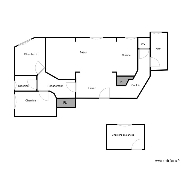 Plan LECLERC 0. Plan de 10 pièces et 47 m2