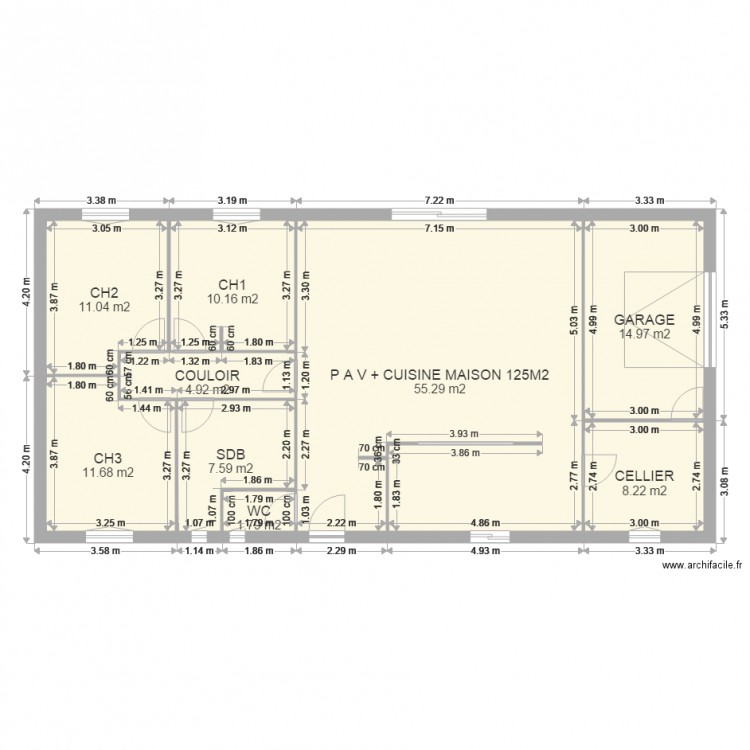 PLAN MAISON COTE 125M2. Plan de 0 pièce et 0 m2