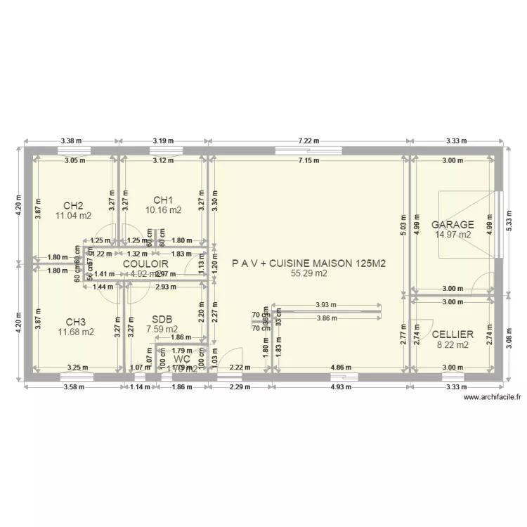 PLAN MAISON COTE 125M2. Plan de 