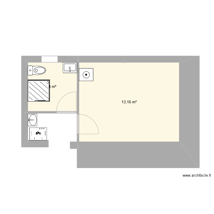 SDB ST FRONT V6. Plan de 2 pièces et 17 m2