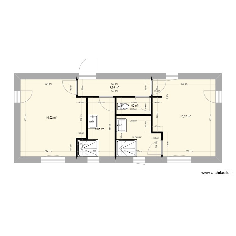 R+1. Plan de 6 pièces et 50 m2