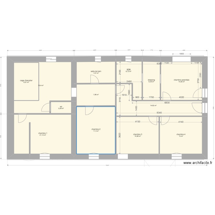 etage maison cote fini. Plan de 18 pièces et 309 m2