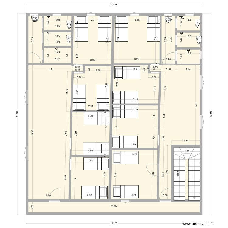 Orphelinat la misericorde. Plan de 15 pièces et 153 m2