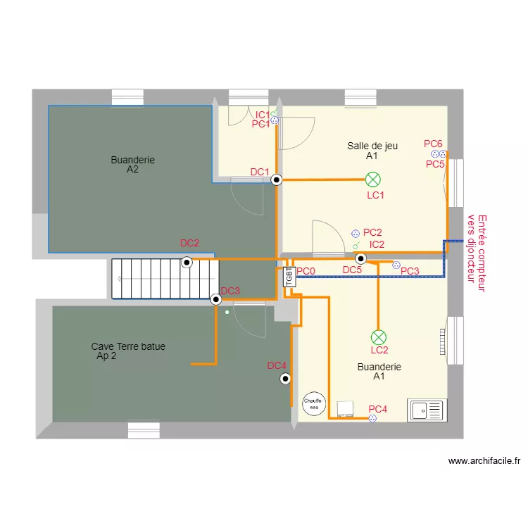 Chemin de fer Cave electrique A1. Plan de 