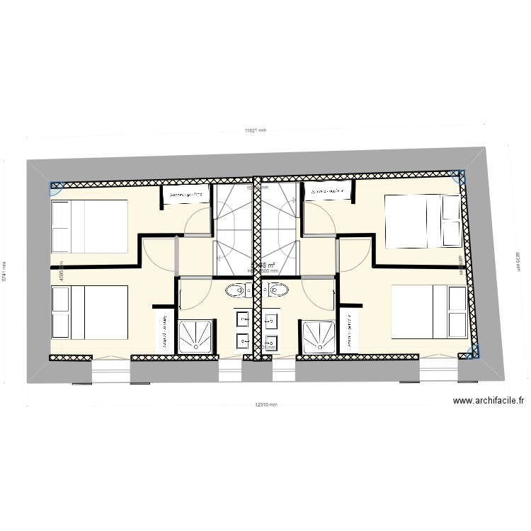 SCI sureau etage 2. Plan de 1 pièce et 51 m2