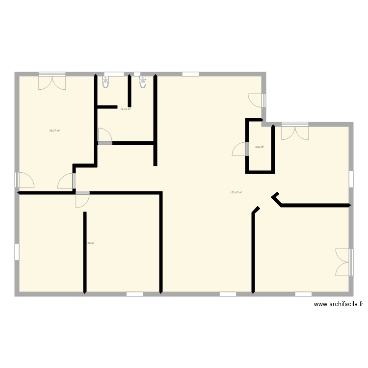 Plan avant travaux. Plan de 5 pièces et 224 m2