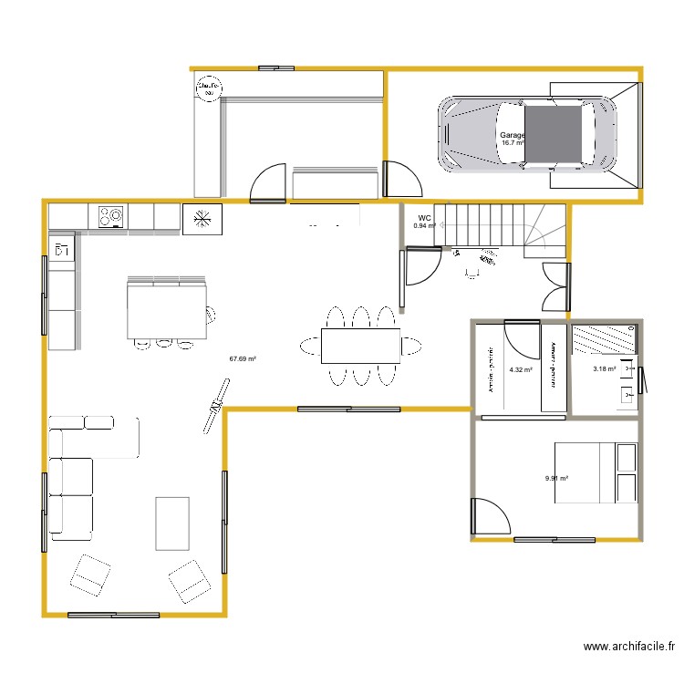Maison Nini. Plan de 14 pièces et 166 m2