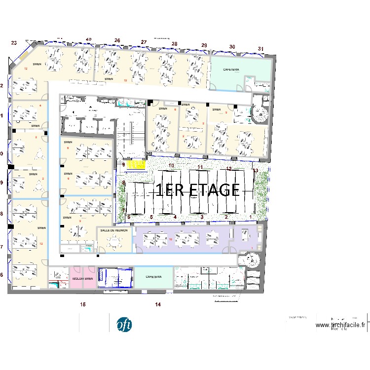 Plan 1er étage sans les noms. Plan de 180 pièces et 4473 m2