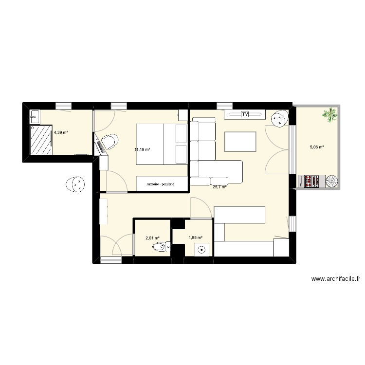 Appartement Rezé 46m2. Plan de 8 pièces et 51 m2