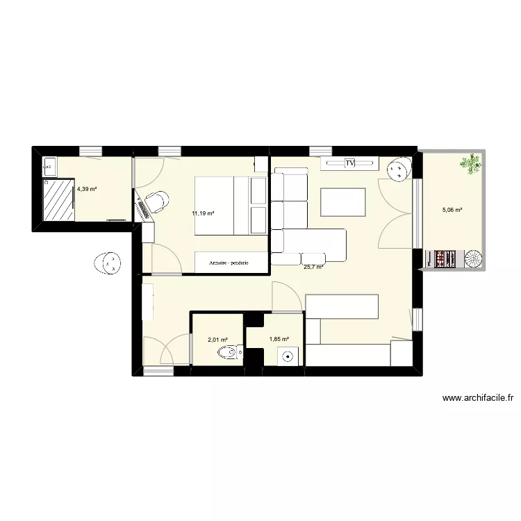 Appartement Rez&eacute; 46m2. Plan de 