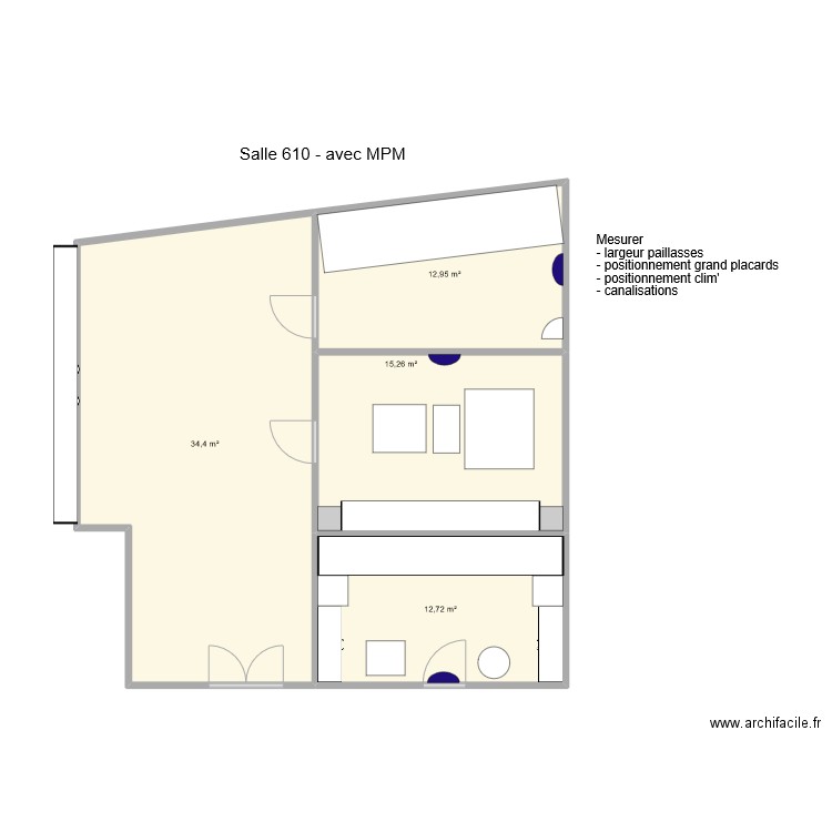 Salle 610 avec MPM. Plan de 4 pièces et 75 m2