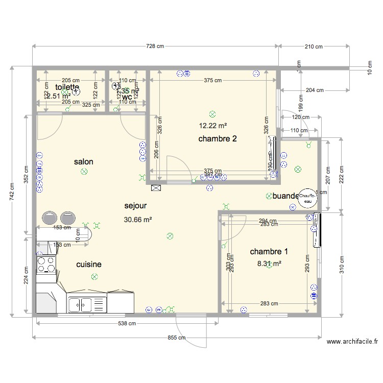 Appart F3 avant Buand placard cuisine. Plan de 0 pièce et 0 m2