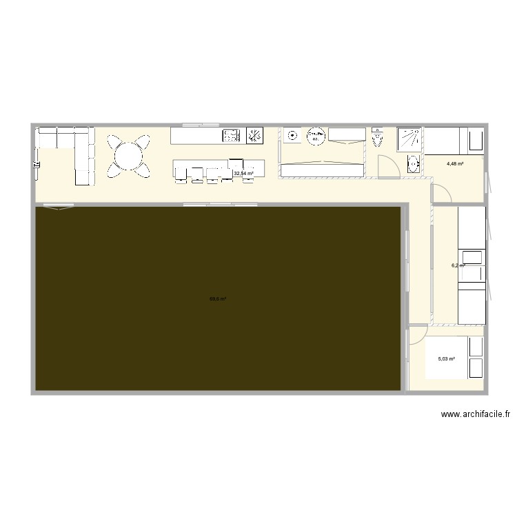 maison conteneur en L. Plan de 0 pièce et 0 m2