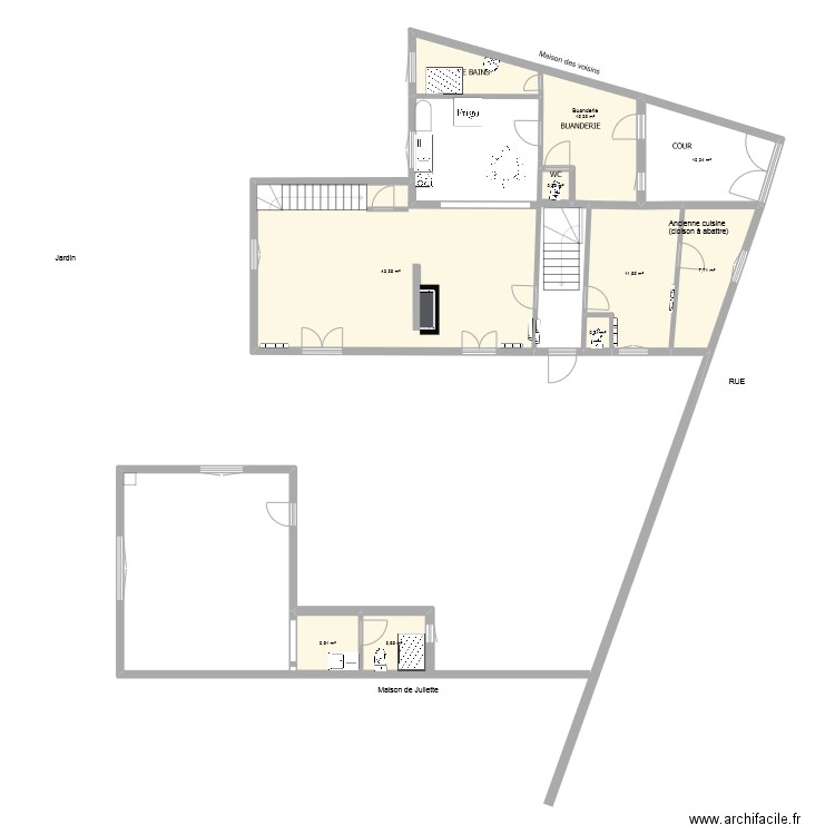Maison Joigny extension projet arriere-maison avec cuisine au centre. Plan de 9 pièces et 97 m2