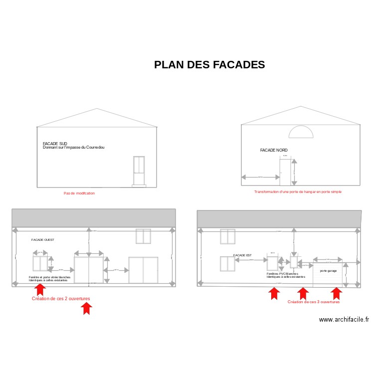 facades. Plan de 4 pièces et 169 m2