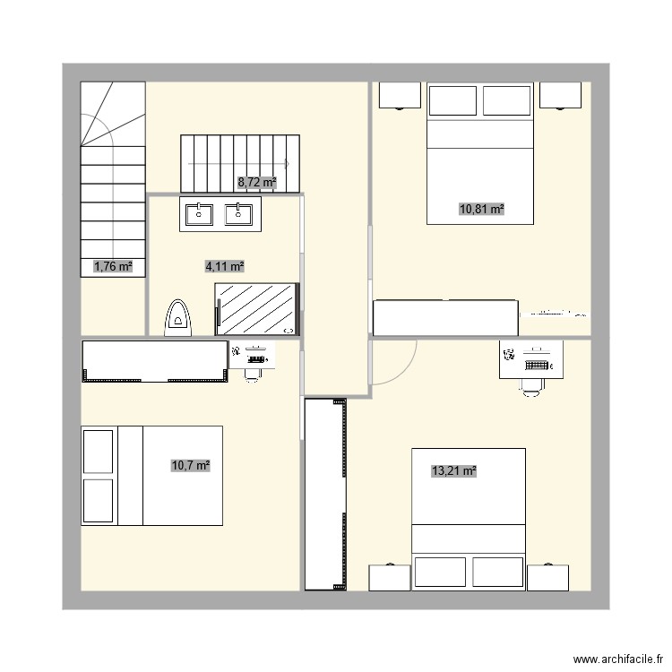 1 ETAGE. Plan de 6 pièces et 49 m2