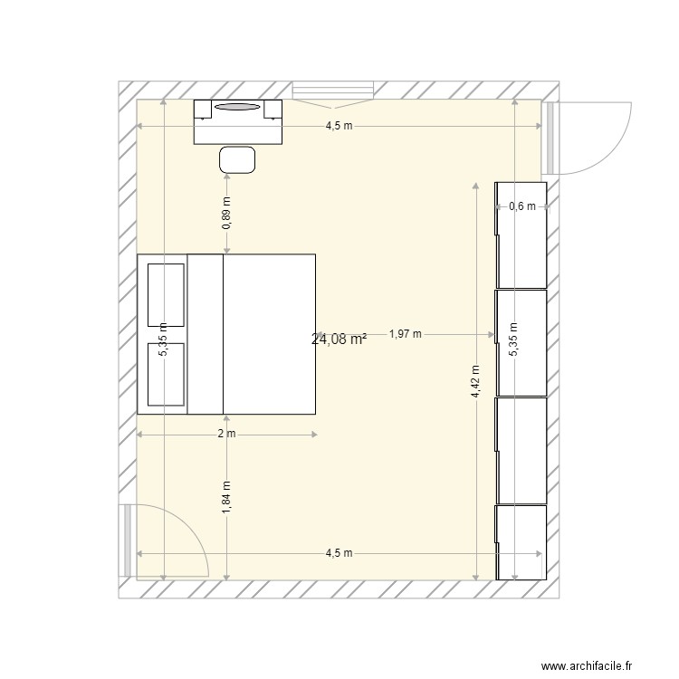 chambre lucie et francois 3. Plan de 1 pièce et 24 m2