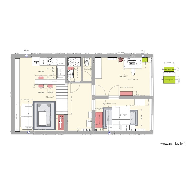 Plan-chambre-inversee. Plan de 5 pièces et 56 m2