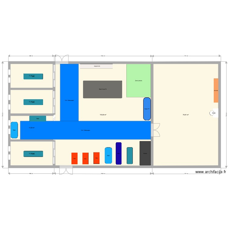 Salle de gym V 3dur 1 amovible 110 V2. Plan de 0 pièce et 0 m2