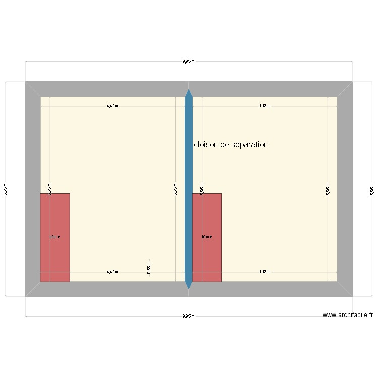 plancher apparts avec emplacement trémie. Plan de 2 pièces et 50 m2