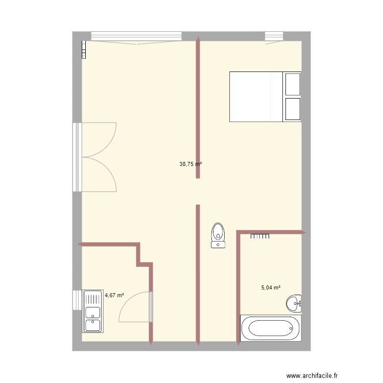 Appartement Florian. Plan de 3 pièces et 48 m2
