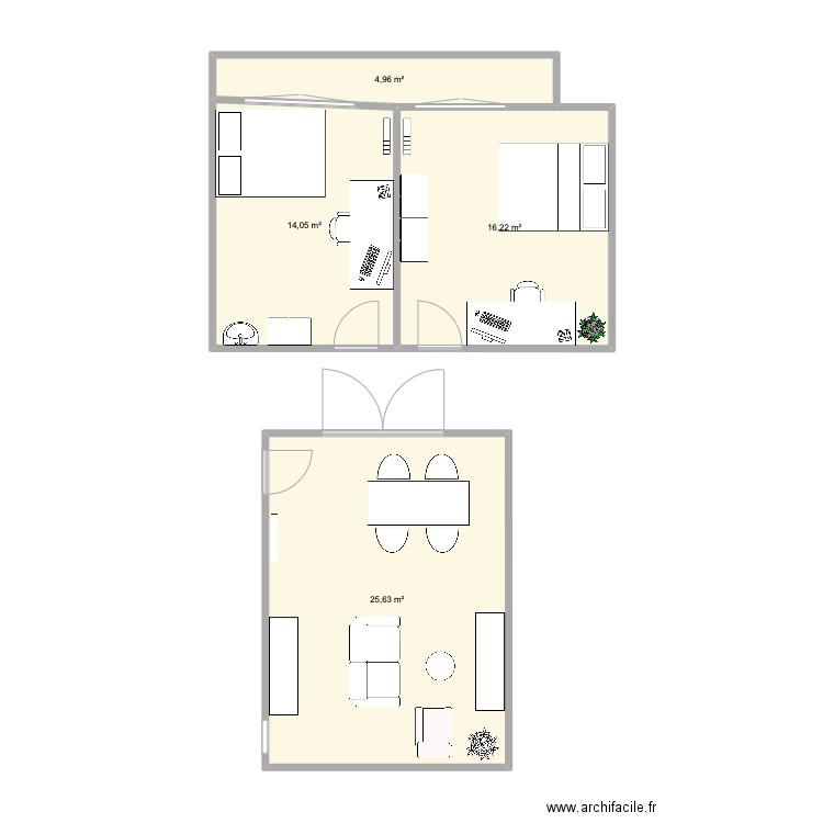 Liège V3. Plan de 4 pièces et 61 m2