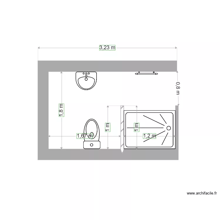 Salle de Bain Alex Haut. Plan de 