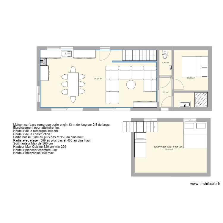 plan tiny house. Plan de 5 pièces et 75 m2
