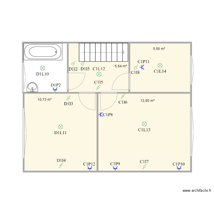 Etage Joel. Plan de 4 pièces et 36 m2