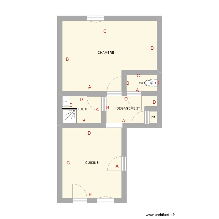 MARSAUDON RDC 10 BLE. Plan de 6 pièces et 39 m2