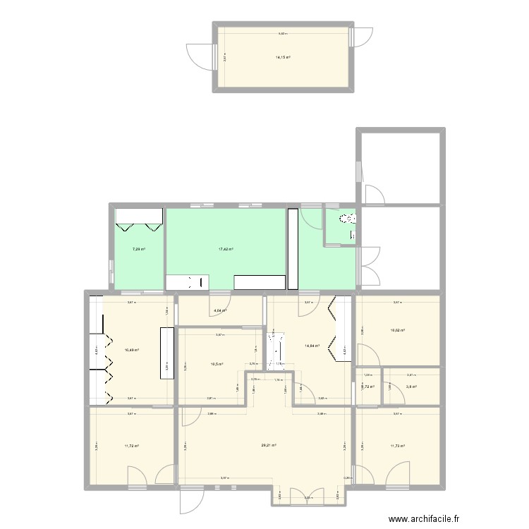 clin vet. Plan de 14 pièces et 169 m2