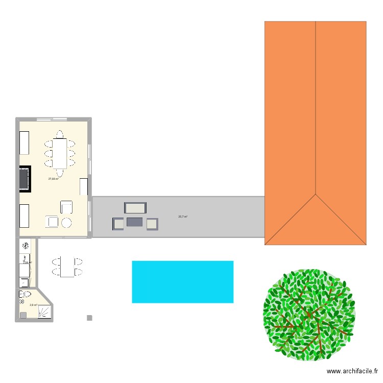 poolhouse 1. Plan de 4 pièces et 59 m2